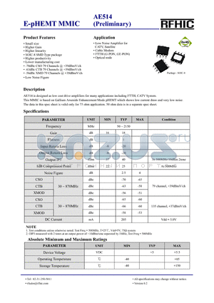 AE514 datasheet - E-pHEMT MMIC