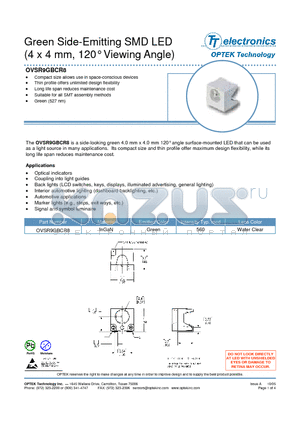 OVSR9GBCR8 datasheet - Green Side-Emitting SMD LED(4 x 4 mm, 120` Viewing Angle)