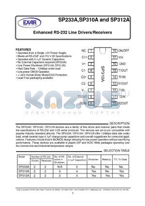 SP233AET datasheet - Enhanced RS-232 Line Drivers/Receivers