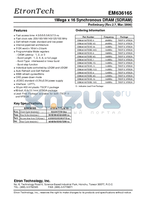 EM636165TS/BE-55G datasheet - 1Mega x 16 Synchronous DRAM (SDRAM)