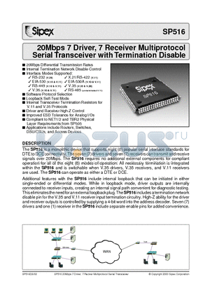 SP516CF datasheet - 20Mbps 7 Driver, 7 Receiver Multiprotocol Serial Transceiver with Termination Disable