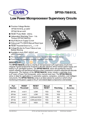 SP708CP datasheet - Low Power Microprocessor Supervisory Circuits