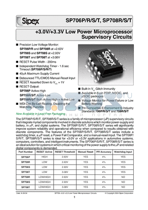SP708R datasheet - 3.0V/3.3V Low Power Microprocessor Supervisory Circuits