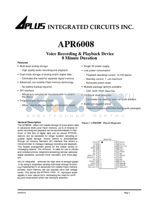 APR6008 datasheet - Voice Recording & Playback Device Voice Recording & Playback Device