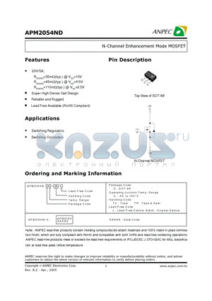 APM2054NDC-TUL datasheet - N-Channel Enhancement Mode MOSFET