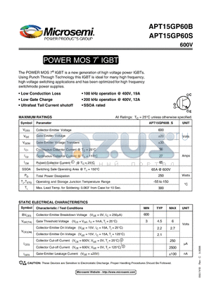 APT15GP60S datasheet - POWER MOS 7 IGBT