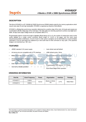 HY5V62CF-7 datasheet - 4 Banks x 512K x 32Bit Synchronous DRAM