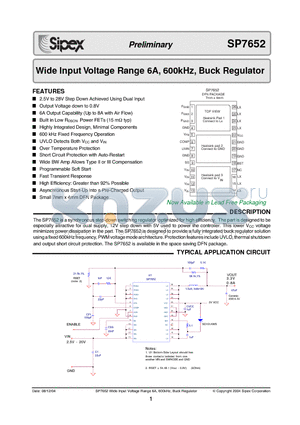 SP7652ER/TR datasheet - Wide Input Voltage Range 6A, 600kHz, Buck Regulator