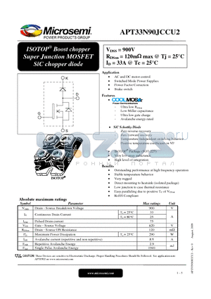 APT33N90JCCU2 datasheet - ISOTOP^ Boost chopper Super Junction MOSFET SiC chopper diode
