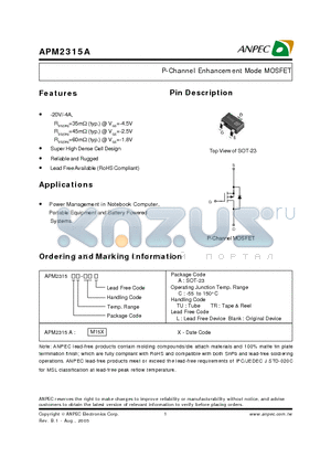 APM2315AC-TUL datasheet - P-Channel Enhancement Mode MOSFET