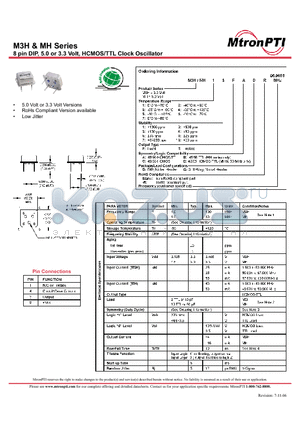 M3H37TAD datasheet - 8 pin DIP, 5.0 or 3.3 Volt, HCMOS/TTL Clock Oscillator