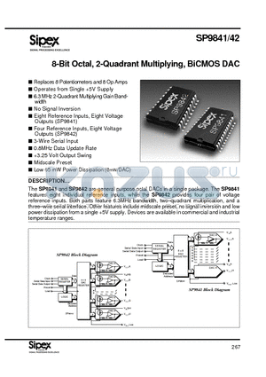 SP9842BS datasheet - 8-Bit Octal, 2-Quadrant Multiplying, BiCMOS DAC