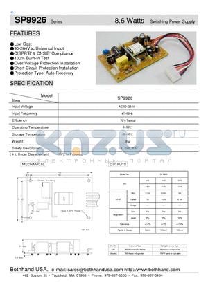 SP9926 datasheet - 8.6 Watts Switching Power Supply