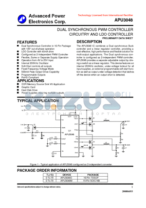 APU3048 datasheet - DUAL SYNCHRONOUS PWM CONTROLLER CIRCUITRY AND LDO CONTROLLER