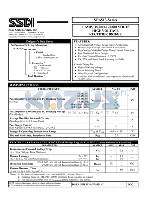 SPA513 datasheet - HIGH VOLTAGE RECTIFIER BRIDGE