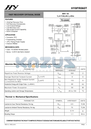 HY8FR060T datasheet - FAST RECOVERY EPITAXIAL DIODE