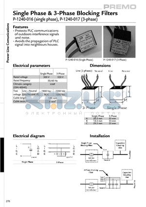 P-1240-017 datasheet - Single Phase & 3-Phase Blocking Filters