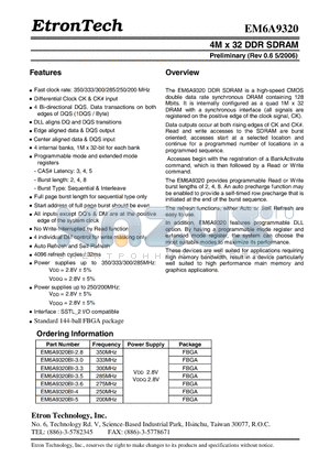 EM6A9320BI-3.3 datasheet - 4M x 32 DDR SDRAM