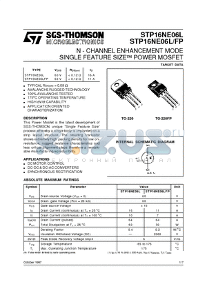 P16NE datasheet - N - CHANNEL ENHANCEMENT MODE SINGLE FEATURE SIZE] POWER MOSFET