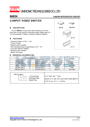 M4034L-S08-T datasheet - 3-INPUT VIDEO SWITCH