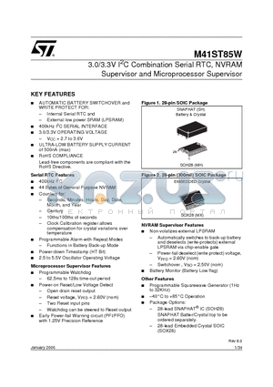 M41ST85WMX6E datasheet - 3.0/3.3V I2C Combination Serial RTC, NVRAM Supervisor and Microprocessor Supervisor