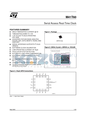 M41T60Q6F datasheet - Serial Access Real-Time Clock