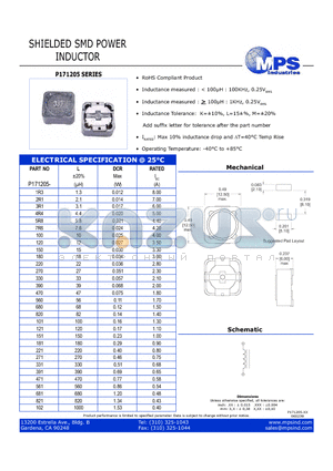 P171205-821 datasheet - SHIELDED SMD POWER INDUCTOR