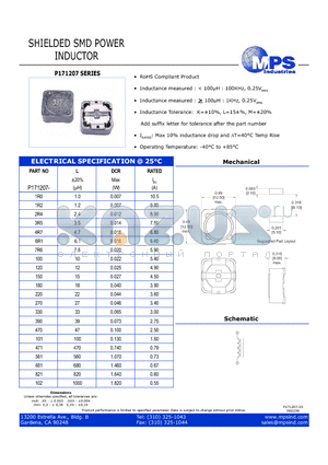 P171207-1R0 datasheet - SHIELDED SMD POWER INDUCTOR