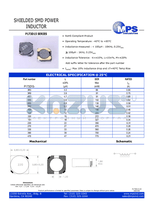 P173D15-390 datasheet - SHIELDED SMD POWER INDUCTOR