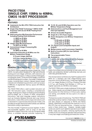 P1750A-20GMB datasheet - SINGLE CHIP, 15MHz to 40MHz, CMOS 16-BIT PROCESSOR