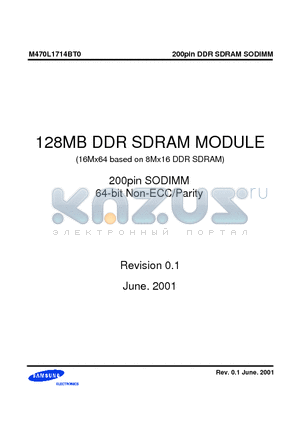 M470L1714BT0-CLA0 datasheet - 128MB DDR SDRAM MODULE(16Mx64 based on 8Mx16 DDR SDRAM)