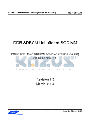 M470L6423EN0-B0 datasheet - 512MB Unbuffered SODIMM(based on sTSOP)