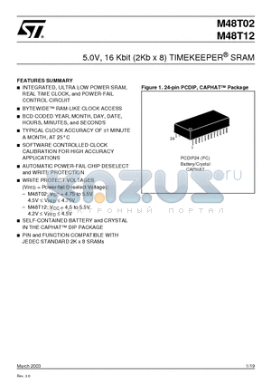 M48T02-150PC1 datasheet - 5.0V, 16 Kbit (2Kb x 8) TIMEKEEPER^ SRAM