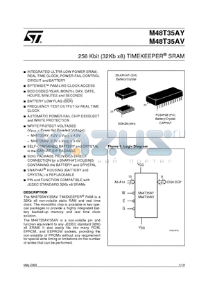 M48T35AV-70MH1TR datasheet - 256 Kbit 32Kb x8 TIMEKEEPER SRAM