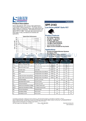 SPF-3143 datasheet - Low Noise pHEMT GaAs FET