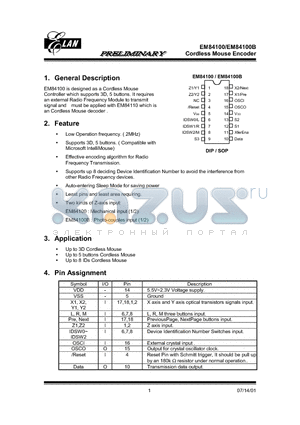 EM84100 datasheet - CORDLESS MOUSE ENCODER