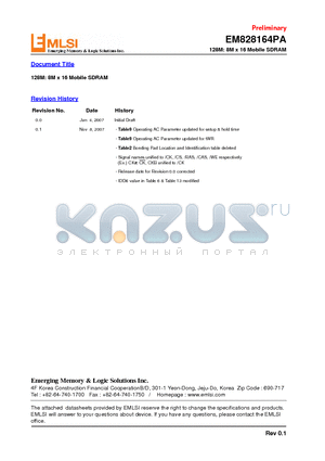 EM828164PA-90 datasheet - 128M: 8M x 16 Mobile SDRAM