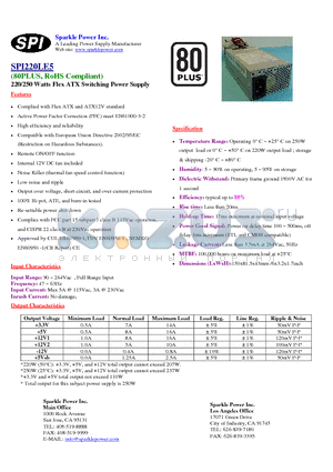 SPI220LE5 datasheet - 220/250 Watts Flex ATX Switching Power Supply