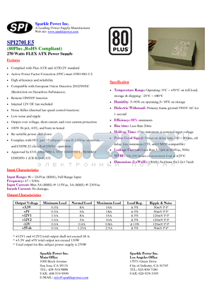 SPI270LE5 datasheet - 270 Watts FLEX ATX Power Supply