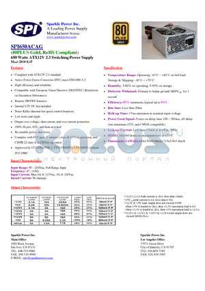 SPI650ACAG datasheet - 650 Watts ATX12V 2.3 Switching Power Supply Meet 2010 ErP