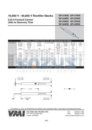 SPJ100S datasheet - 10,000 V - 45,000 V Rectifier Stacks 0.05 A Forward Current 3000 ns Recovery Time