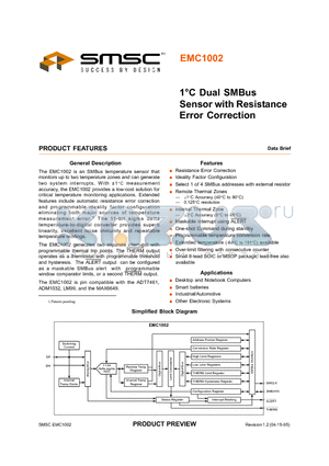EMC1002-2-ACM-TR datasheet - 1C Dual SmBus Sensor with Resistance Error Correction