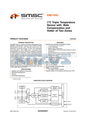 EMC1043-3-ACZL-TR datasheet - 1C Triple Temperature Sensor with Beta Compensation and Hotter of Two Zones