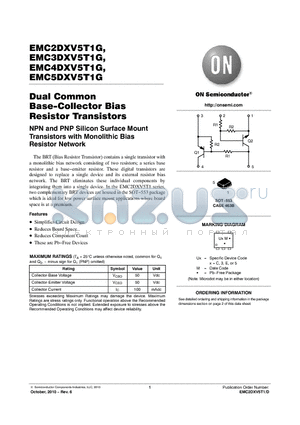 EMC4DXV5T1G datasheet - Dual Common Base-Collector Bias Resistor Transistors