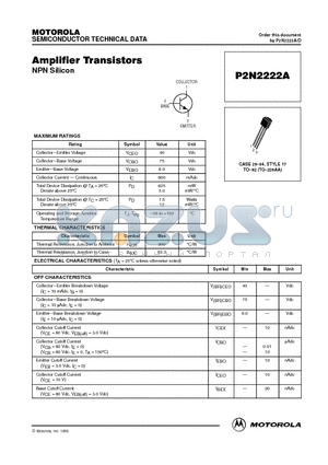 P2N2222 datasheet - Amplifier Transistors