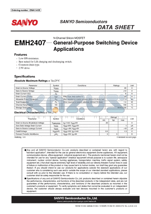 EMH2407 datasheet - N-Channel Silicon MOSFET General-Purpose Switching Device Applications