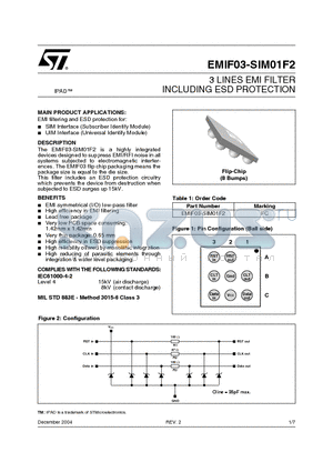 EMIF03-SIM01F2 datasheet - 3 LINES EMI FILTER INCLUDING ESD PROTECTION