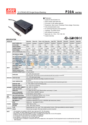 P30A-1-1P2J datasheet - 12~27WAC-DC Single Output Desktop