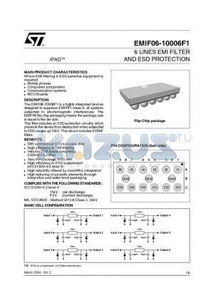 EMIF06 datasheet - 6 LINES EMI FILTER AND ESD PROTECTION