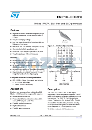 EMIF10-LCD03F3_10 datasheet - 10-line IPAD, EMI filter and ESD protection